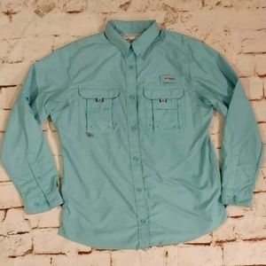 Columbia PFG Aqua Blue Long Sleeved Fishing Shirt